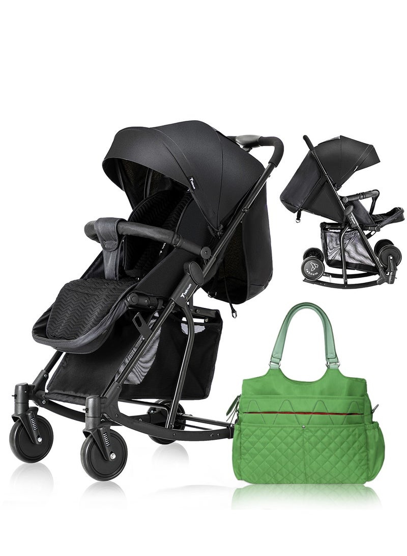 Teknum Stroller With Rocker with Green Fashion Diaper Bag- Black - Image 1
