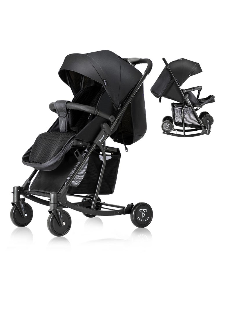 Teknum Stroller With Rocker with Green Fashion Diaper Bag- Black - Image 2