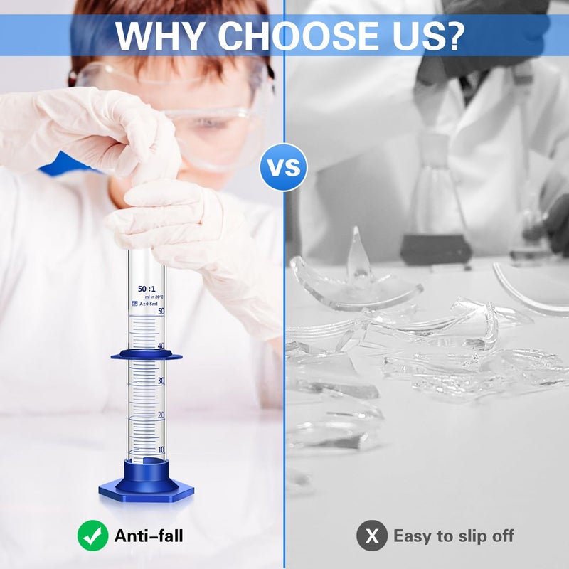Qesdaoxu Thick Glass Graduated Cylinder Measuring Liquid Lab Cylinders with Anti-Falling Plastic Base and Bumper Guards and Cylinder Brush (Glass, 50ML) - Image 4
