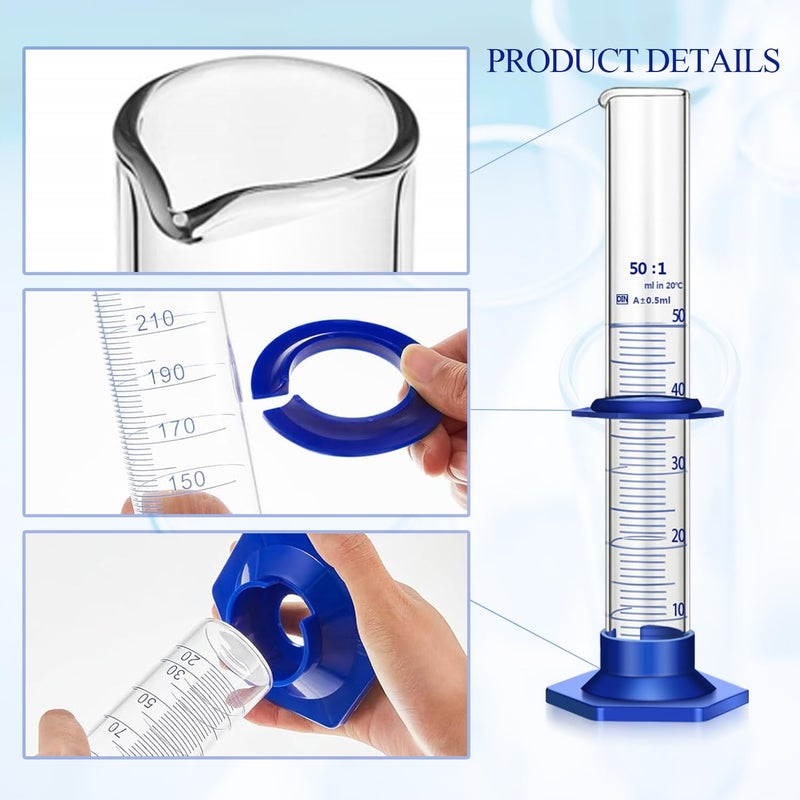 Qesdaoxu Thick Glass Graduated Cylinder Measuring Liquid Lab Cylinders with Anti-Falling Plastic Base and Bumper Guards and Cylinder Brush (Glass, 50ML) - Image 3