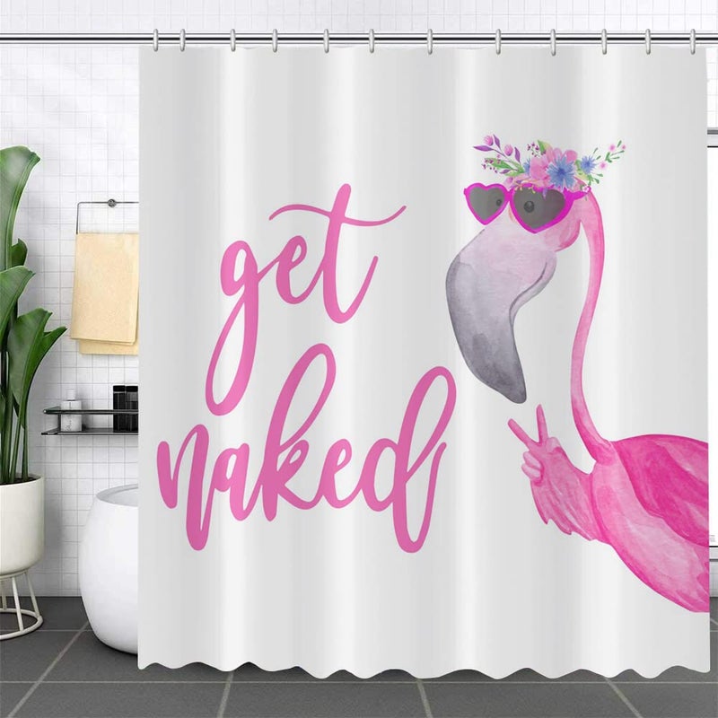 GCIREC Pink Flamingo Shower Curtain Funny Hot Pink Flamingos Girls Cute Bathroom Curtain for Bathtub Home Decor Waterproof Fabric Machine Washable with 12 Hooks72x72