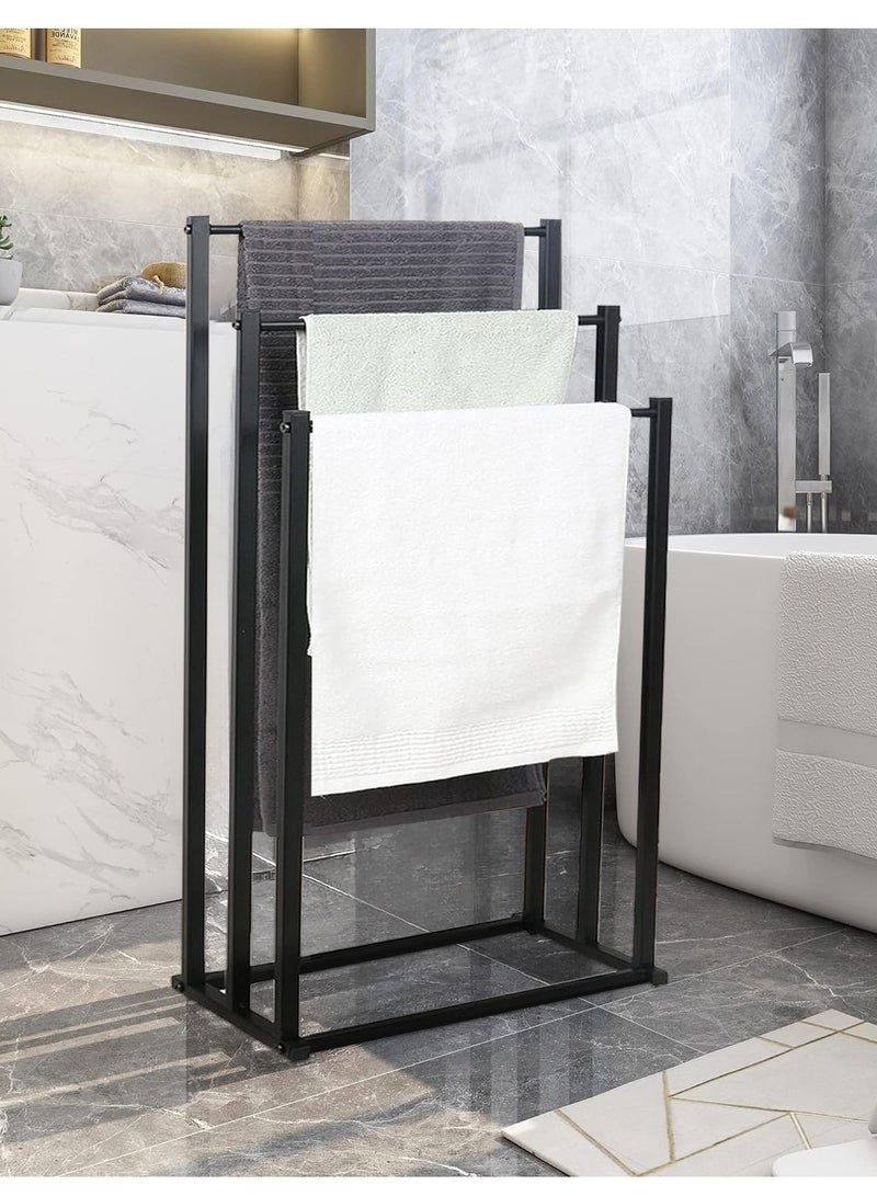 MIXDE 3-Tier Large Capacity Freestanding Metal Folding Towel Rack, Anti-rust Coating Metal Ladder Towel Holder, Drying Stand, Bathroom Bath Organizer Rack for Space Saving  - Image 1