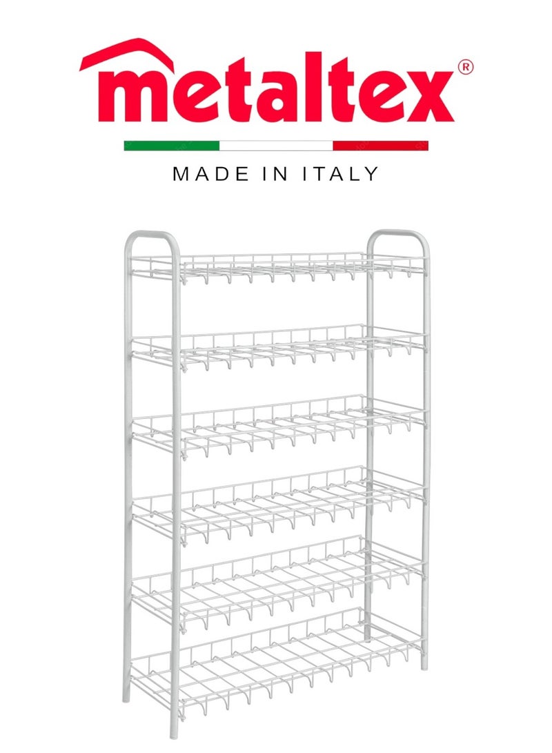 Metaltex رف أحذية ميتالتكس 6 طبقات - منظم أحذية أبيض مع طلاء بلاستيك LDPE متين، تخزين موفر للمساحة يصل إلى 18 زوجًا - Image 1
