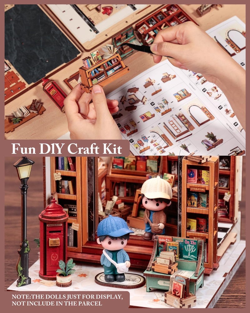 Cutefun Book Nook Kit - DIY Miniature Dollhouse Library Kit for Adults and Teens, Tiny House Building Bookshelf Insert Decor with LED Light, Gifts for Family and Friends (Jack's Bookery) - Image 4