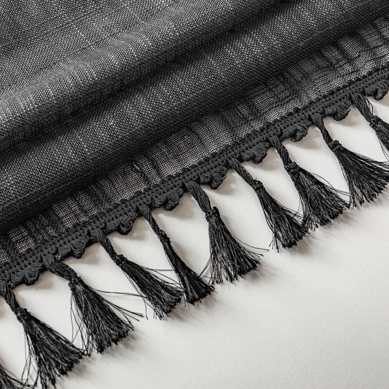BD BEDA HOME Beda Home Tassel Linen Textured Swag Curtain Valance for Farmhousesâ€™ Kitchen; Light Filtering Rustic Short Swag Topper for Small Windows Bedroom Privacy Added Rod Pocket Design (36W x 36L, Black) - Image 5