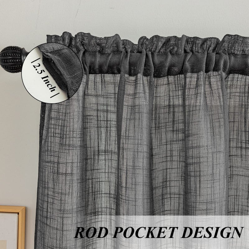BD BEDA HOME Beda Home Tassel Linen Textured Swag Curtain Valance for Farmhousesâ€™ Kitchen; Light Filtering Rustic Short Swag Topper for Small Windows Bedroom Privacy Added Rod Pocket Design (36W x 36L, Black) - Image 2