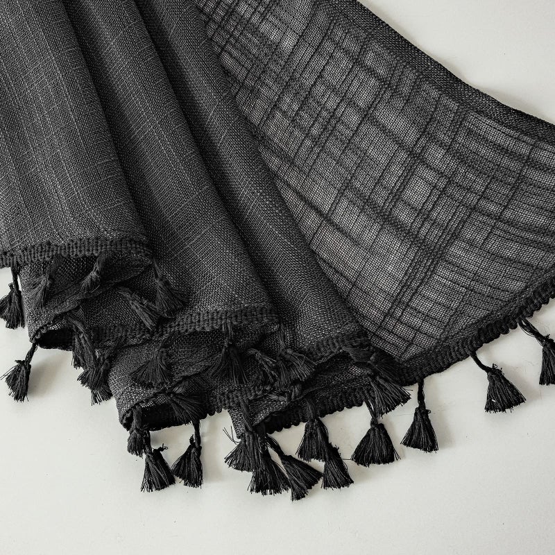 BD BEDA HOME Beda Home Tassel Linen Textured Swag Curtain Valance for Farmhousesâ€™ Kitchen; Light Filtering Rustic Short Swag Topper for Small Windows Bedroom Privacy Added Rod Pocket Design (36W x 36L, Black) - Image 4
