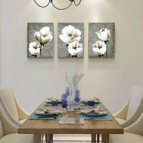 TTHYUEWS Vintage Style White Flowers Abstract Wall Art - 3 Panels Modern Family Decor For Living Room, Bedroom, Bathroom, Kitchen - Image 5