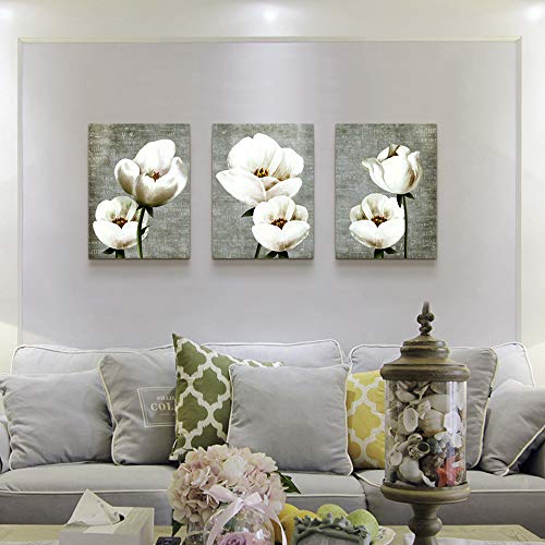 TTHYUEWS Vintage Style White Flowers Abstract Wall Art - 3 Panels Modern Family Decor For Living Room, Bedroom, Bathroom, Kitchen - Image 4
