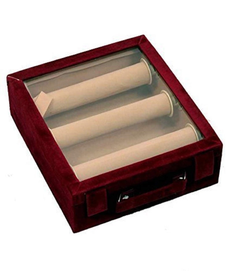 Kuber Industries Kuber Industries Wooden 2 Piece Three Rod Transparent Velvet Bangle Storage Box, Maroon - CTKTC22799  - Image 3