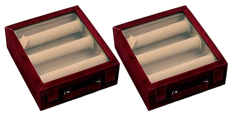 Kuber Industries Kuber Industries Wooden 2 Piece Three Rod Transparent Velvet Bangle Storage Box, Maroon - CTKTC22799  - Image 1