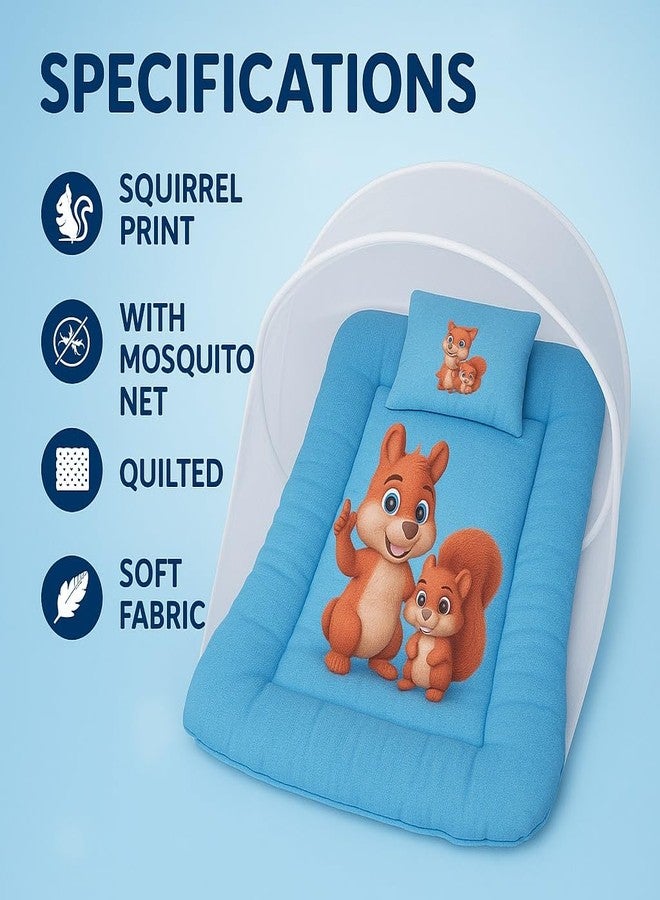ink craft Baby Bed with Mosquito Net | Cotton Portable New Born Baby Bedding Set, Travel Friendly Insect Zip Protector, Sleeping Baby Playmats (Blue, Random Print) - Image 3