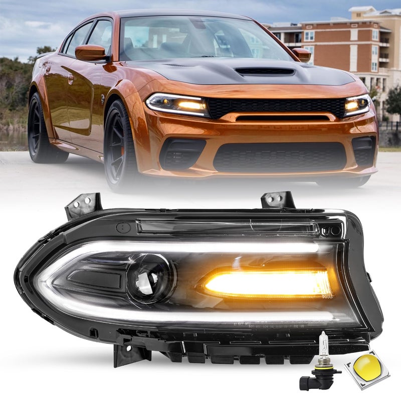 JSBOYAT Halogen Type Headlight Assembly Compatible with 20152021 Dodge Charger Projector Headlamp wLED DRL Bulbs Included RightPassenger Side RH 68541680AA CH2503337