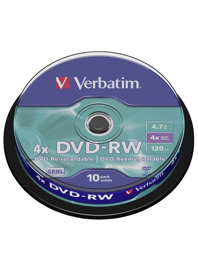 DVD-RW 4x Matt Silver 4.7GB I 10er Pack Spindel I DVD Rohlinge beschreibbar I 4-fache Brenngeschwindigkeit & Hardcoat Scratch Guard I DVD leer I Rohlinge DVD wiederbeschreibbar
