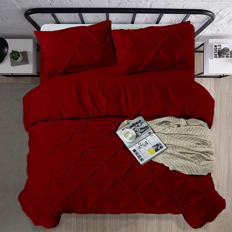 Crown Collection Luxuriate Hotel 1000-TC Hypoallergenic Ultra Soft Design 100% Egyptian Cotton Pinch Plated Duvet Cover with Zipper Colser & 2pcs Pillow Case Set (Full/Full XL/Queen 90X90  Burgundy) - Image 3