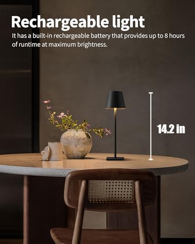 KDG 2 Pack Cordless Table Lamp Portable LED Desk Lamps 5000mAh Battery Operated 3 Color Stepless Dimming Up for Restaurant Bedroom Outdoor Camping Coffee Shop Night Light Rechargeable Black - Image 3