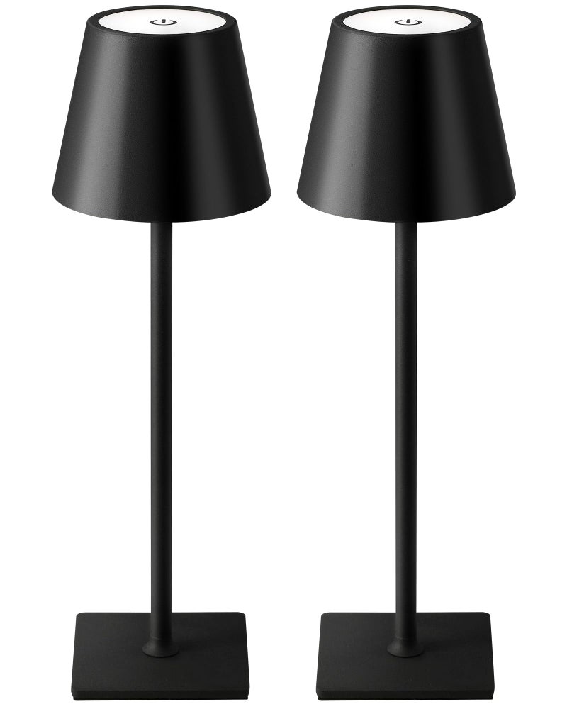 KDG 2 Pack Cordless Table Lamp Portable LED Desk Lamps 5000mAh Battery Operated 3 Color Stepless Dimming Up for Restaurant Bedroom Outdoor Camping Coffee Shop Night Light Rechargeable Black - Image 2