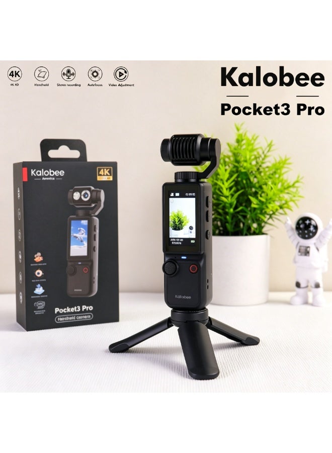 كالوبي كاميرا جيب يدوية Kalobee Pocket3 Pro بدقة 4K عالية الوضوح، عدسة دوارة 180 درجة مع إضاءة مدمجة، كاميرا فيديو جيمبال محمولة بميكروفون استريو، مسجل فيديو للفلوج مع تركيز تلقائي للسفر والتصوير اليومي، متوفرة بثلاثة ألوان - Image 3