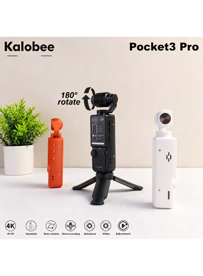 كالوبي كاميرا جيب يدوية Kalobee Pocket3 Pro بدقة 4K عالية الوضوح، عدسة دوارة 180 درجة مع إضاءة مدمجة، كاميرا فيديو جيمبال محمولة بميكروفون استريو، مسجل فيديو للفلوج مع تركيز تلقائي للسفر والتصوير اليومي، متوفرة بثلاثة ألوان - Image 5