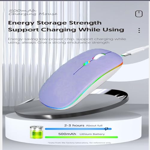 Guiheng Wireless Bluetooth Mouse,LED Dual Mode Rechargeable Silent Slim Laptop Mouse,Portable(BT5.2+USB Receiver) Dual Mode Computer Mice,for Laptop,Desktop Computer,ipad Tablet,Phone,Mac(Purple) - Image 5