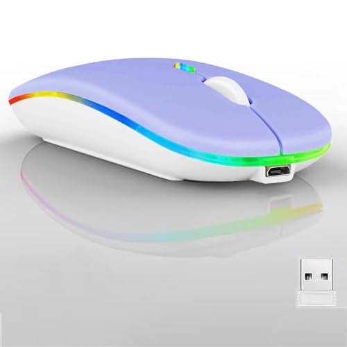 Guiheng Wireless Bluetooth Mouse,LED Dual Mode Rechargeable Silent Slim Laptop Mouse,Portable(BT5.2+USB Receiver) Dual Mode Computer Mice,for Laptop,Desktop Computer,ipad Tablet,Phone,Mac(Purple) - Image 1