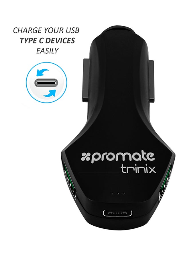 PROMATE Trinix Quick Charge 3.0 USB Car Charger With Type-C For Mobile Phones And Tablets Black - Image 4