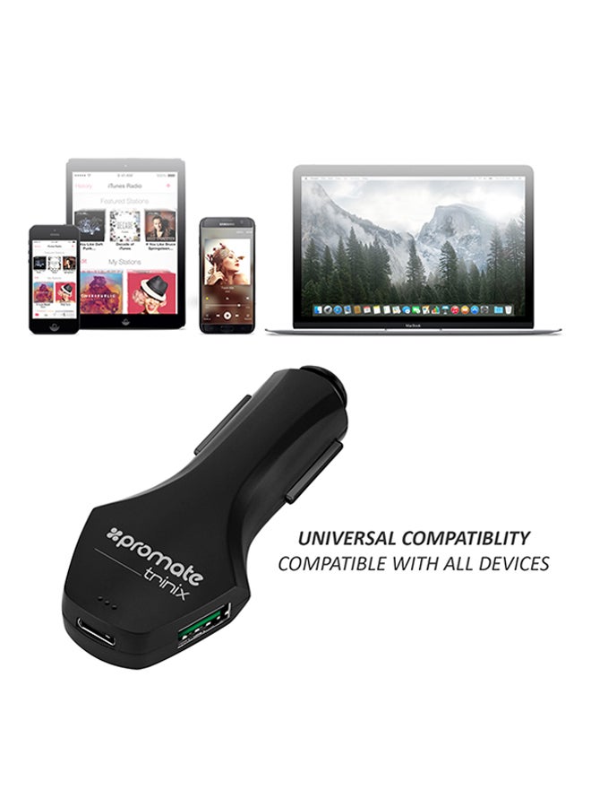 PROMATE Trinix Quick Charge 3.0 USB Car Charger With Type-C For Mobile Phones And Tablets Black - Image 5