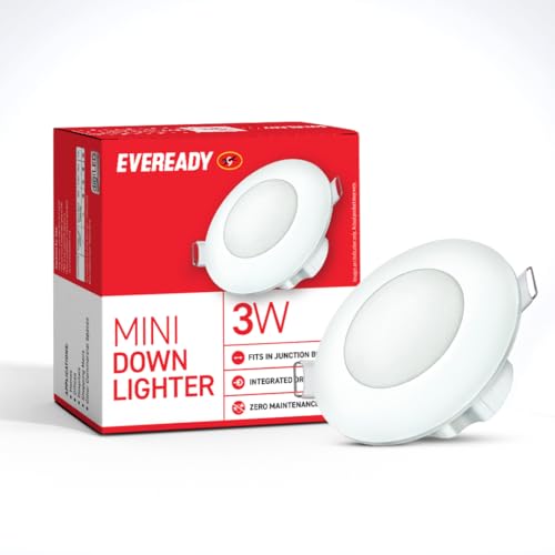 Eveready Polycarbonate 3W Mini Downlighter | Round Shape | High Efficiency 75 lm/W | 4KV Surge Protection | Integrated Driver | CCT: 6500K, 3000K, Blue, Red, Green, Pink|60mm Cut Size|Pack of 1 - Image 1