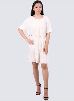 Women's Hidden Button Pleated Carry Dress in Pink Tint