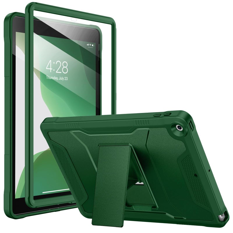 Soke Case for iPad 9th8th7th Generation 102Inch 202120202019 Release with Builtin Screen Protector and Kickstand Rugged Full Body Protective Cover for Apple iPad 102 Inch Alpine Green