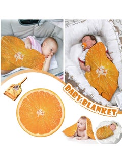 SYOSI Baby Wrap Blanket, Unisex Babies' Flannel Receiving Blankets,  Orange Printed Soft Comfort Blanket for Infant, Baby Fun Photo Blanket with Hat, 33.4*33.4Inch  - Image 2