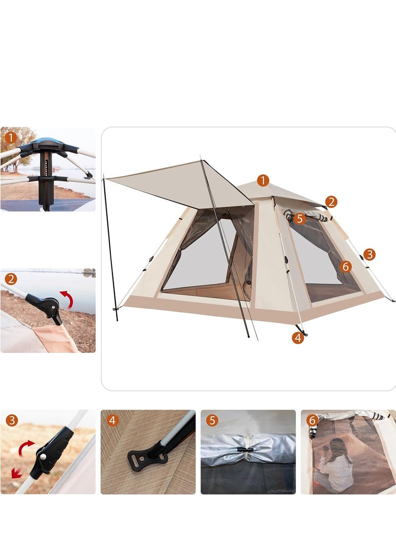 Arabest Pop Up Tent for 3-4 Person, Family Camping Tent with 2 Mesh Windows & 2 Doors and 1 Dome mesh Window(Removable Top),Waterproof/Windproof Instant Tent for Hiking & Travel-Carry Bag（82.7inch X55.1inch) - Image 4