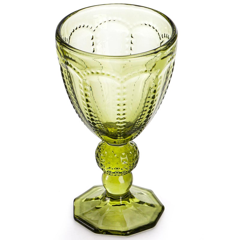 Elsjoy Set of 4 Vintage Green Wine Glass, 8.5 Oz Embossed Glass Goblet Colored Stemmed Drinking Glassware, Beverage Stemware for Juice, Cocktail, Party Wedding - Image 3