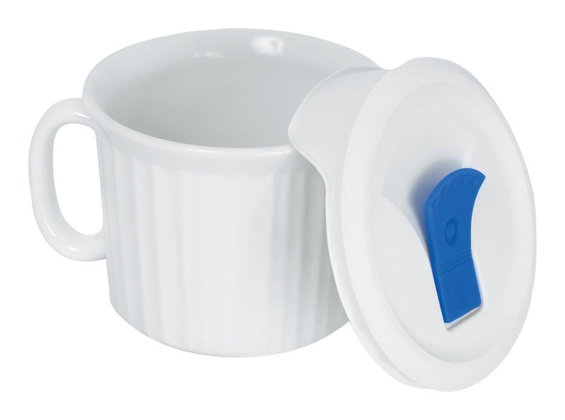 Corningware French White Pop-Ins 20-Ounce Mug with Blue Vented Plastic Cover, White - Image 1