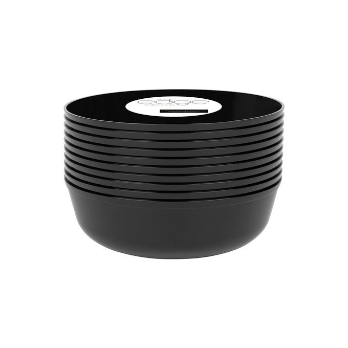 30 PACK 16 OZ BOWLS EDGE COLLECTION BLACK PLASTIC PARTY BOWLS PREMIUM HEAVYWEIGHT ELEGANT DISPOSABLE TABLEWARE DISHES