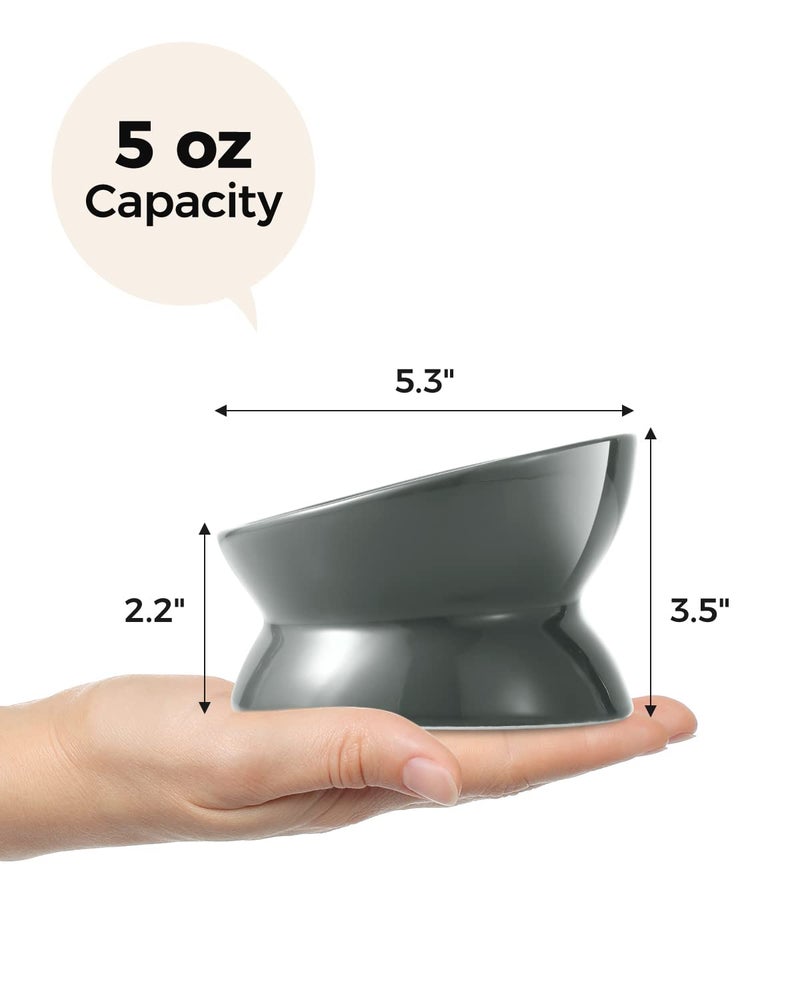LoeJan Elevated Cat Food Bowl, 5 Oz Ceramic Raised and Tilted Water Bowl, Anti Vomiting and Protect Pets' Spines Dishes for Small Dog, Fat Faced Cat, Kitten (Gray, 1 Pack) - Image 4