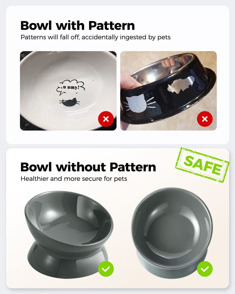 LoeJan Elevated Cat Food Bowl, 5 Oz Ceramic Raised and Tilted Water Bowl, Anti Vomiting and Protect Pets' Spines Dishes for Small Dog, Fat Faced Cat, Kitten (Gray, 1 Pack) - Image 3