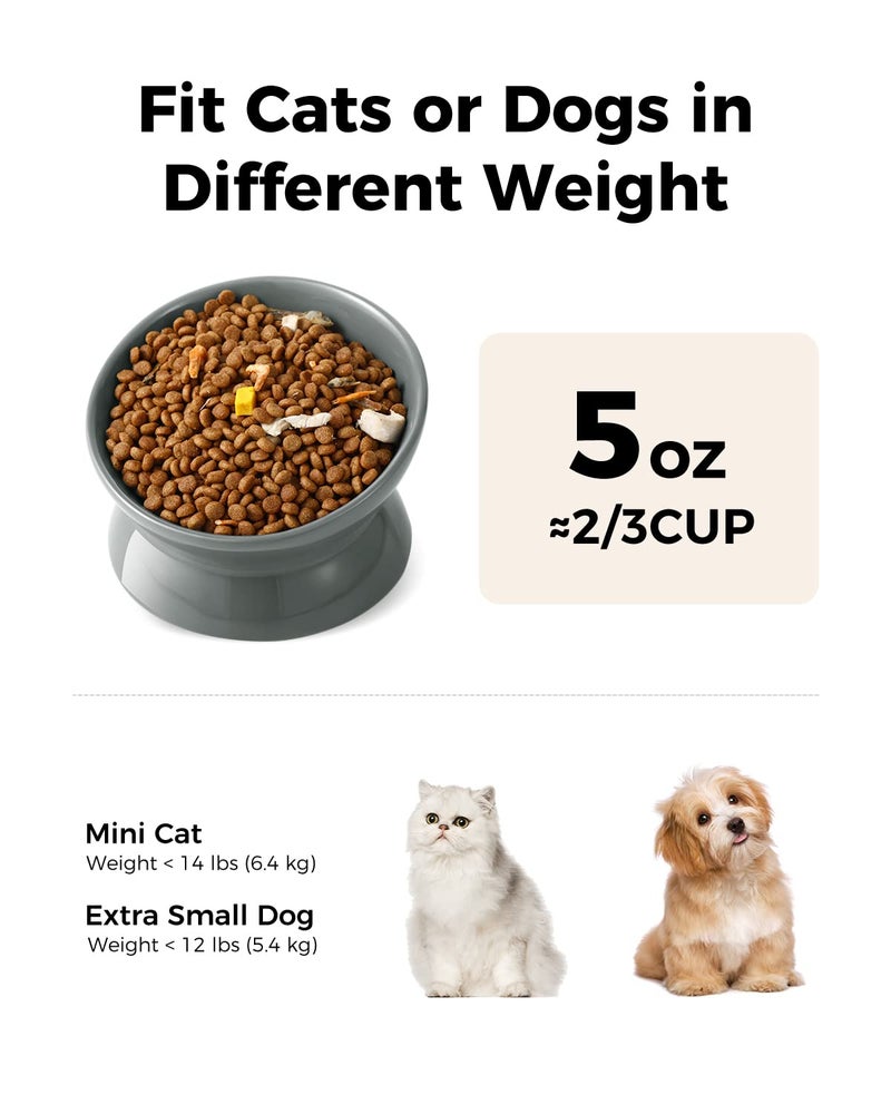 LoeJan Elevated Cat Food Bowl, 5 Oz Ceramic Raised and Tilted Water Bowl, Anti Vomiting and Protect Pets' Spines Dishes for Small Dog, Fat Faced Cat, Kitten (Gray, 1 Pack) - Image 2