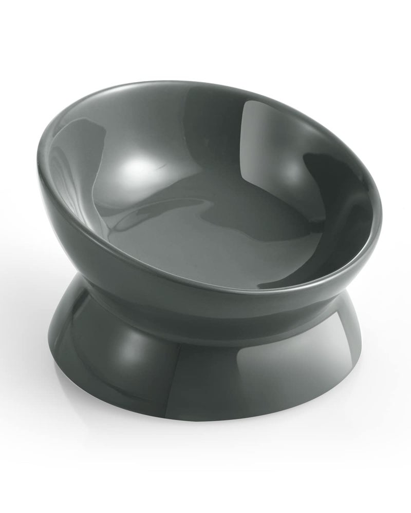 LoeJan Elevated Cat Food Bowl, 5 Oz Ceramic Raised and Tilted Water Bowl, Anti Vomiting and Protect Pets' Spines Dishes for Small Dog, Fat Faced Cat, Kitten (Gray, 1 Pack) - Image 1