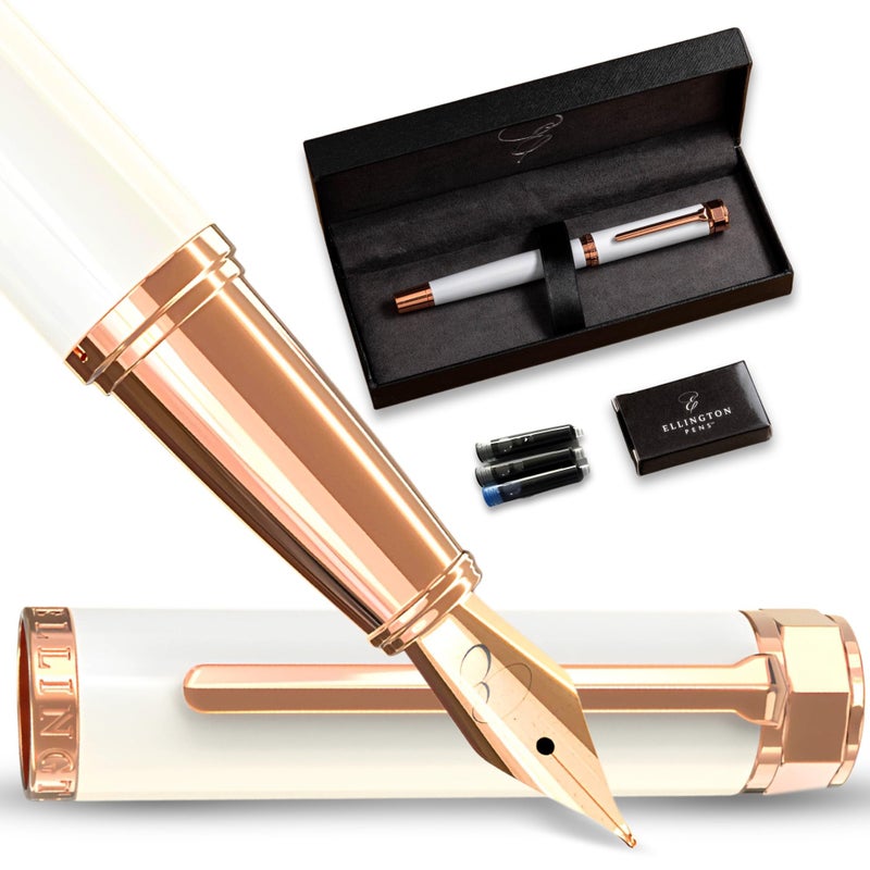 Ellington Pens Luxury Fountain Pen Set - Smooth Medium Nib - Includes 3 Ink Cartridges, Refillable Ink Converter, Gift Box - Fountain Pens For Writing, Calligraphy, Journaling, Sketching (Alpine Rose) - Image 1