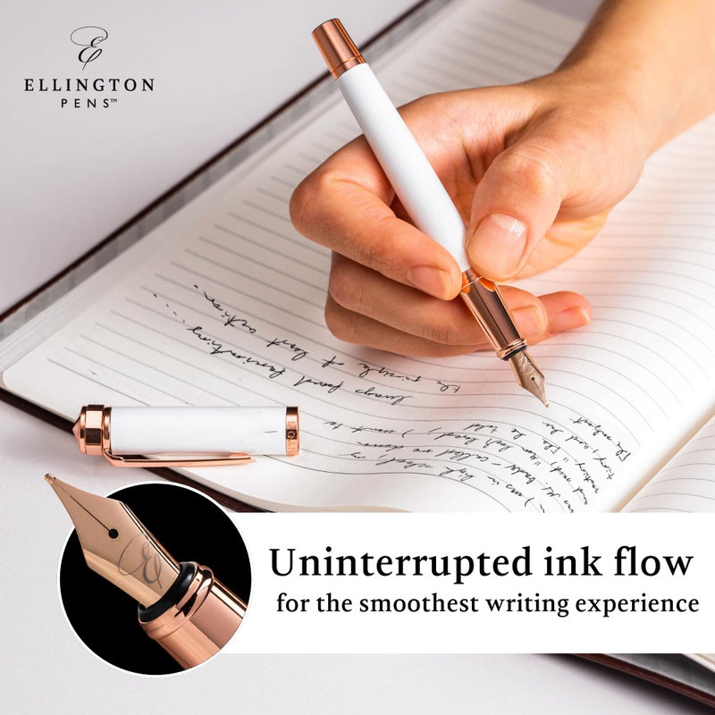 Ellington Pens Luxury Fountain Pen Set - Smooth Medium Nib - Includes 3 Ink Cartridges, Refillable Ink Converter, Gift Box - Fountain Pens For Writing, Calligraphy, Journaling, Sketching (Alpine Rose) - Image 4
