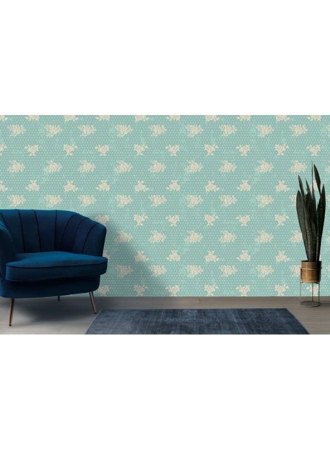 Home Gallery White Flowers With Cyan Background Fabric Wallpaper Covers An Area ​​Up To 4.2Mx3M With Adhesive  And Smoothing Tool - Image 2