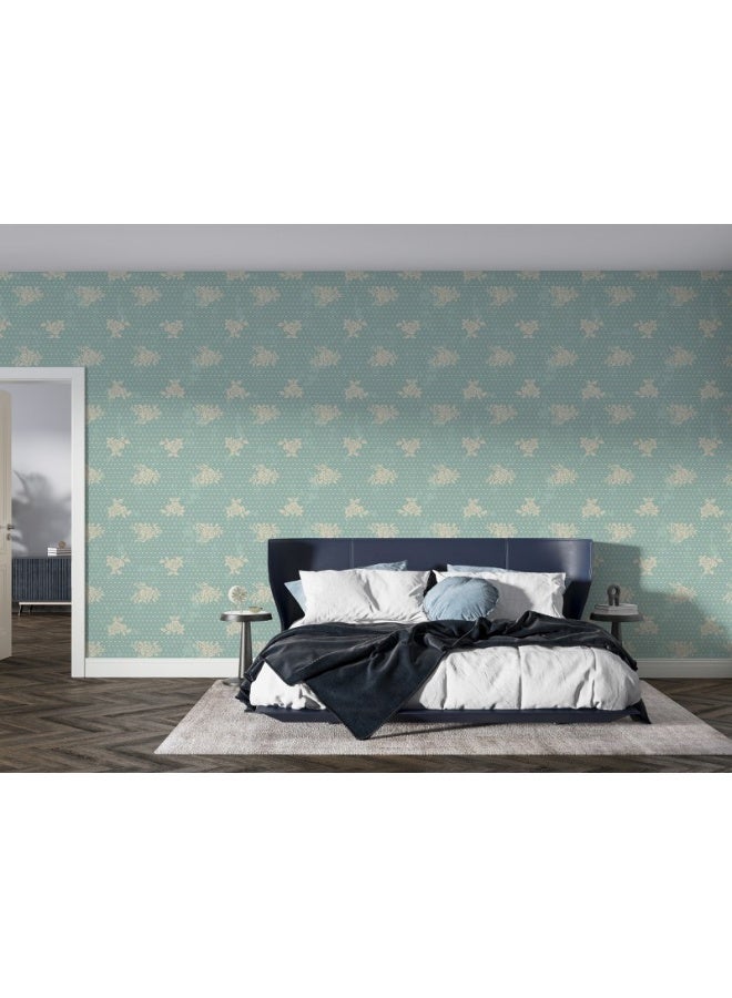 Home Gallery White Flowers With Cyan Background Fabric Wallpaper Covers An Area ​​Up To 4.2Mx3M With Adhesive  And Smoothing Tool - Image 4