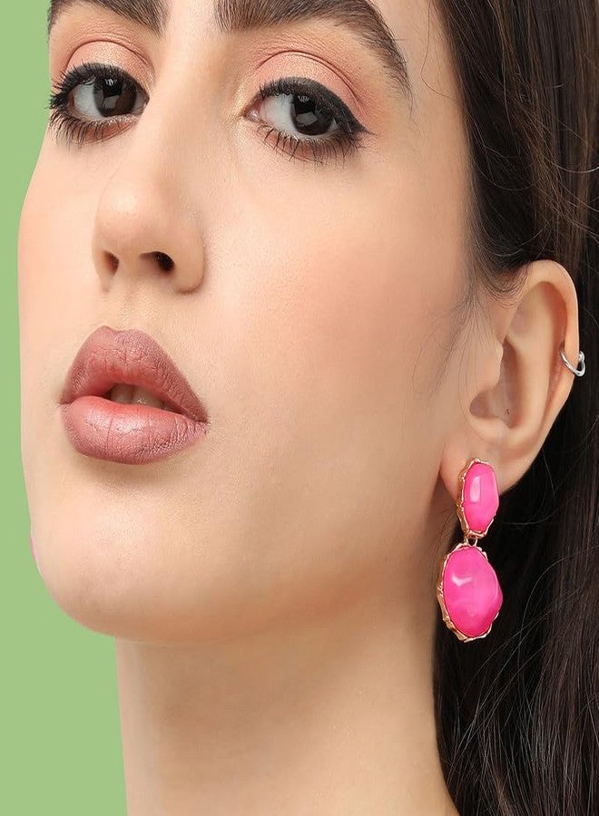 SOHI Designer Pink Drop Earrings For Women & Girls | Jewellery For Women | Light Weight Earrings |Push Closure | Modern | Statement | Artificial Earrings For Women | Western Earrings (4684) - Image 3