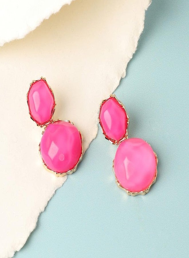 SOHI Designer Pink Drop Earrings For Women & Girls | Jewellery For Women | Light Weight Earrings |Push Closure | Modern | Statement | Artificial Earrings For Women | Western Earrings (4684) - Image 2