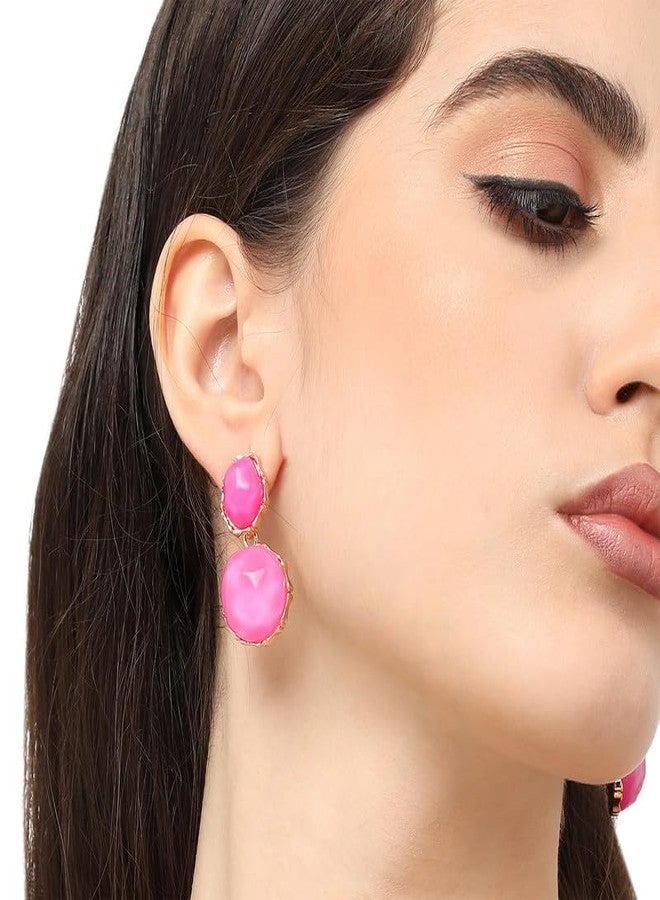 SOHI Designer Pink Drop Earrings For Women & Girls | Jewellery For Women | Light Weight Earrings |Push Closure | Modern | Statement | Artificial Earrings For Women | Western Earrings (4684) - Image 4