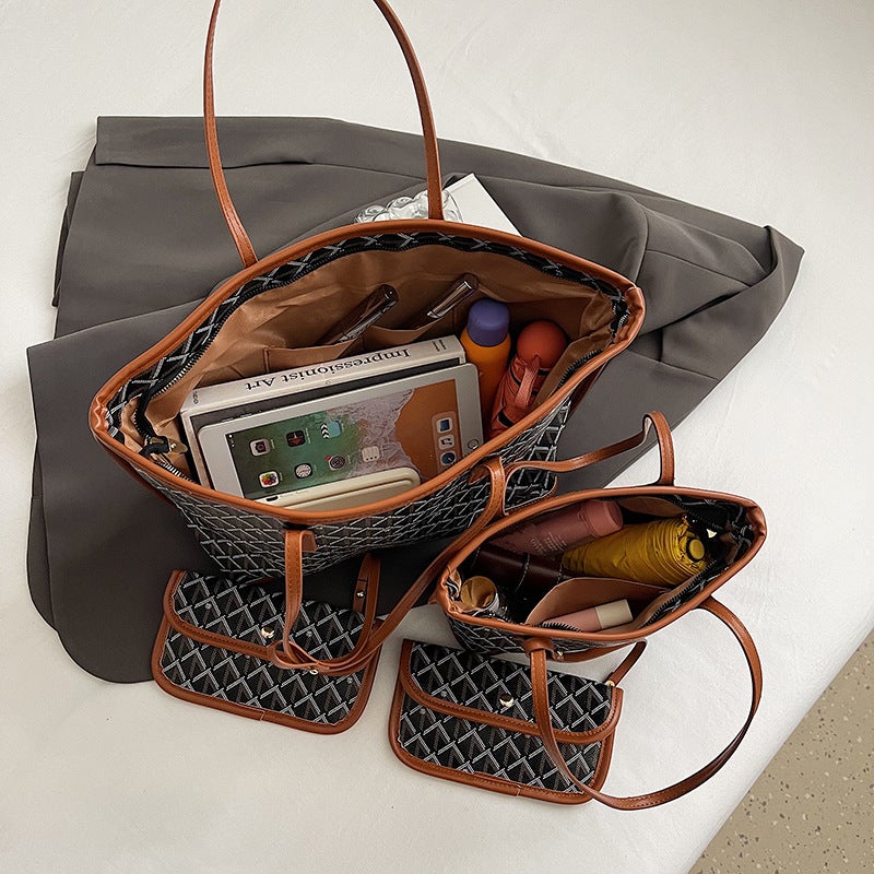 Tote Bag Retro Old Flower Soft Leather Textile Casual Pu Shoulder Bag All-Match Simple Commuter Bag - Image 5
