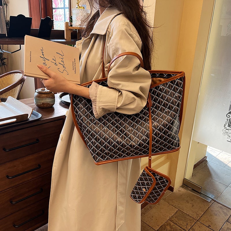 Tote Bag Retro Old Flower Soft Leather Textile Casual Pu Shoulder Bag All-Match Simple Commuter Bag - Image 2