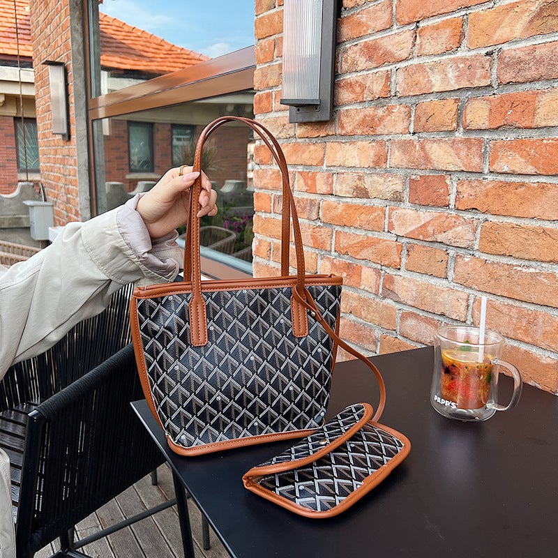 Tote Bag Retro Old Flower Soft Leather Textile Casual Pu Shoulder Bag All-Match Simple Commuter Bag - Image 3