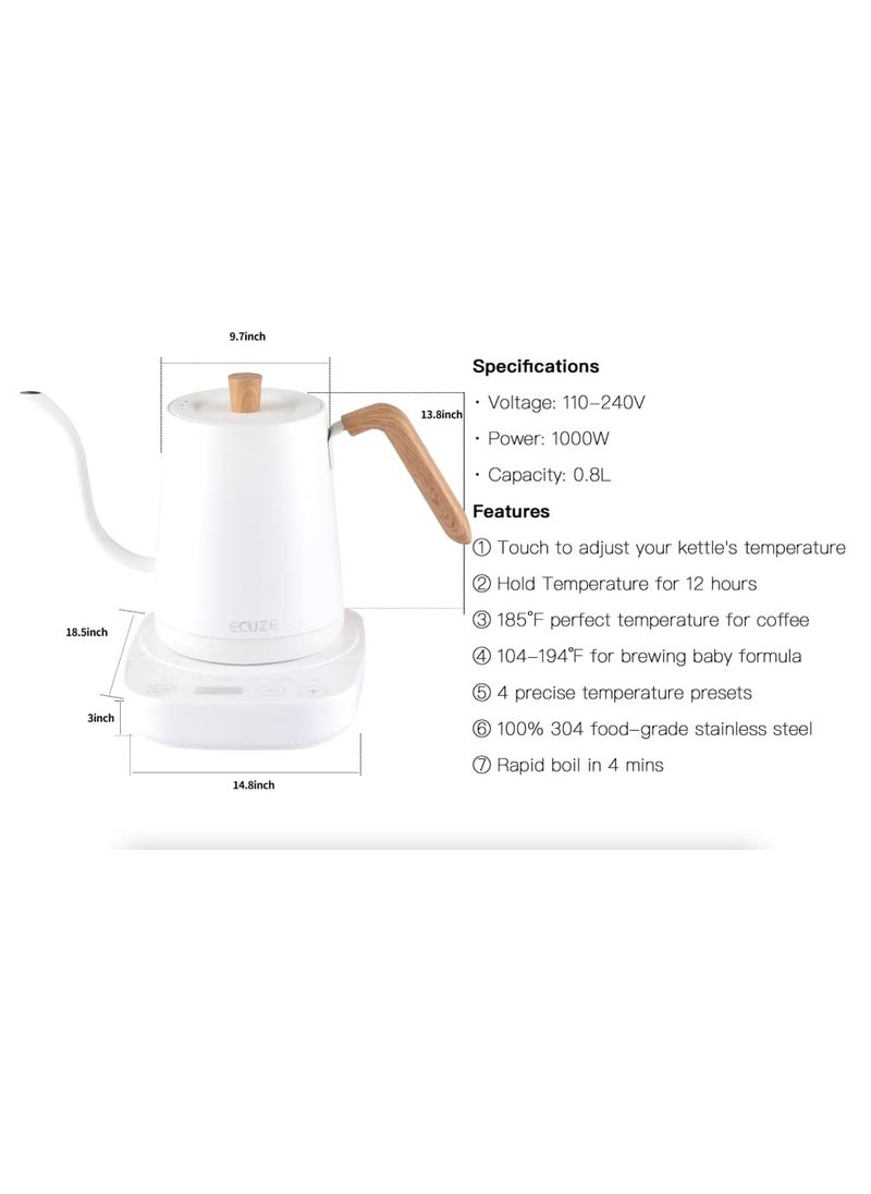 Generic - Electric Kettle with Temperature Control 3 Presets Pour Over Electric Kettle for Coffee&Tea Quick Heating Hot Water Kettle Stainless Steel Inner Auto Shutoff Boil-Dry Protection 0.8L (White) - Image 1